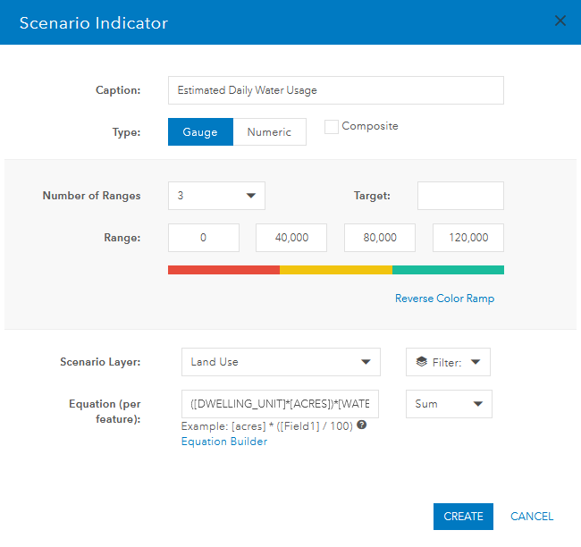 Configure estimated water use Scenario Indicator Configure estimated water use Scenario Indicator